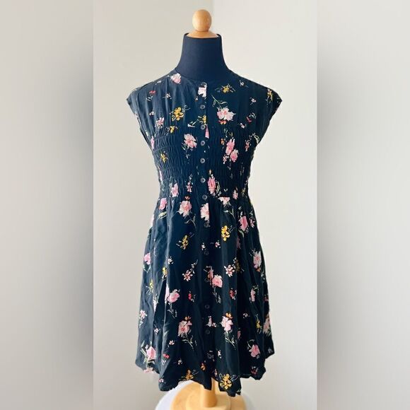 Free People Dress Black Floral Shired Button Front Dress Size XS - Picture 3 of 11